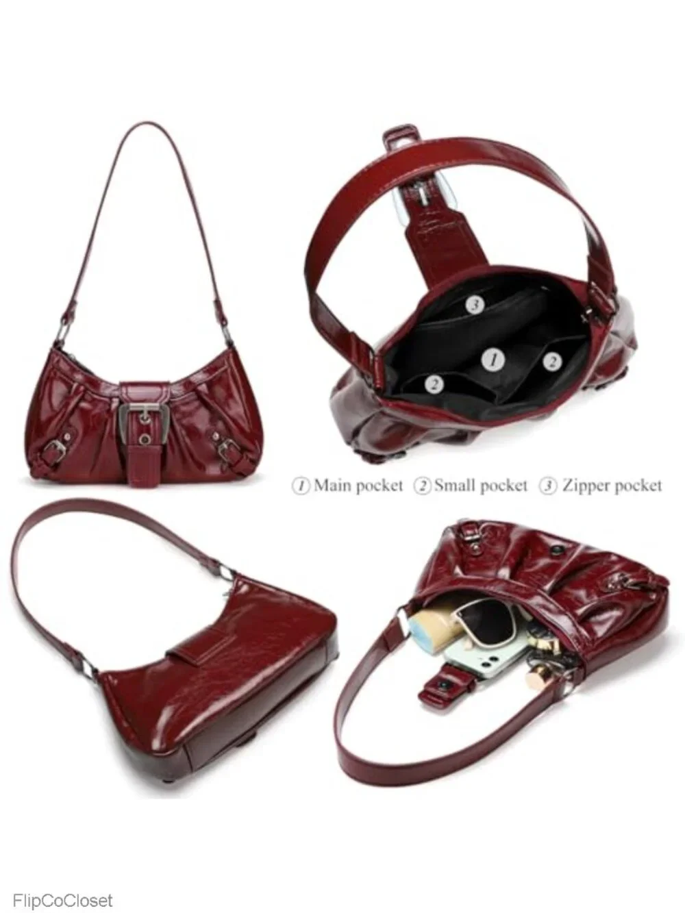 Women's Faux Leather Hobo Shoulder Bag with Top Handle